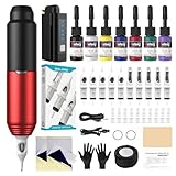Solong Tattoo Maschine Set, inklusive 10 Stück Tattoo Patronen Nadeln, 7 Flaschen Tattoo Tinte und 1500mAh Stromversorgung geeignet für Tattoo-Anfänger und professionelle Tätowierer SLP51KITEU-2
