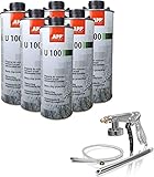 APP U100 Unterbodenschutz Schwarz + Pistole im Set - bitumenfreier überlackierbarer Schutz für den Fahrzeug-Unterboden auf Kautschuk-Basis (6 KG UBS schwarz + Pistole)