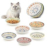 Katzennapf 6er Set, Futternapf Katze Keramik, Katzen Napf Bunte, Katzennäpfe Flacher, Katzenfutter Napfset, Katzen Näpfe für Futter und Wasser, Katzenteller Katzenschüssel, Kätzchen-Futternapf