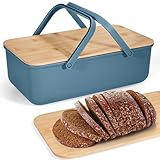 Cheerhom Brotkästen mit Deckel aus Bambus Kann als Schneidebrett,Brot Lange Aufbewahren und Trocken Halten,Brotaufbewahrungsbox mit Griff,Einfach zu Transportieren 38x21x13cm