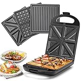 Taylor swoden - Bruno 3 in 1 Sandwichmaker, Waffeleisen, Backblech, 1200 W, für 4 Sandwiches, herausnehmbares Antihaft-Blech, 180° Wendung für schnelles und gleichmäßiges Backen, BPA-frei