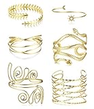 ORAZIO 6 PCS Oberarmreif Gold Oberarm Manschetten Armbänder für Damen Armreif Oberarm Offene Armreifen Einfaches Schlangen Spiralarm Band Set Verstellbare Armreif Schmuck für Halloween Accessoires