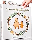 Milula Studios Mein Erstes Jahr Babyalbum - Hardcover Babybuch Erinnerungsbuch zum Ausfüllen - Fotoalbum Baby Selbstgestalten - Babyparty Junge & Mädchen - Sinnvolle Geschenke zur Geburt