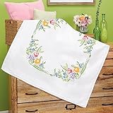 KAMACA Stickpackung Plattstich Stielstich Nadelmalerei vorgezeichnet Baumwolle komplettes Stickset mit Stickvorlage Stickerei-Kit zum Selbersticken Erwachsene (Frühlings - Blumen MD 80x80 cm)