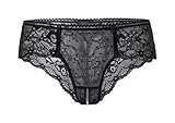 Verano Damen Slip sexy Damen Panty Ouvertslip - Open Back Lace Panty, Schwarz, L