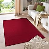 HomebyHome Kurzflor Teppich Wohnzimmer 160x230 cm Rot - Modern Gabbeh-Look Teppich Extra Weich, Pflegeleicht und Langlebig - Ideal für Schlafzimmer, Küche und Esszimmer