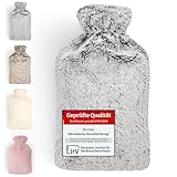 Blumtal Premium Wärmflasche mit Bezug aus weichem Kunstfell 1,5l - Wärmeflasche aus Naturkautschuk - Wärmflasche Freundin Geschenk - Hot Water Bag Luxus - auslaufsichere Bettflasche Grau