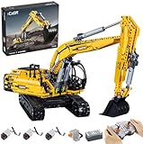 Technik Bagger für CADA C61082W, Mit 4Motoren Set, Klemmbausteine Raupenbagger Modellbausatz aus 1797 Teile, Mit Originalkarton