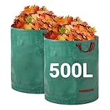 Velway Gartensack 2x500L Gartenabfallsack Laubsack - Stabil Selbststehend mit 4 Griffen, Robust & Wasserdicht - Wiederverwendbar & Faltbar für Grünschnitt, Laub, Rasenschnitt, Gartenabfälle