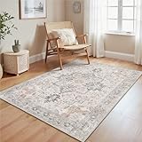 GENIMO Vintage Teppich 120x170cm, Teppiche Wohnzimmer, Waschbare Teppiche, Boho Teppich, Klein Carpet rutschfest, Schlafzimmer, Esszimmer, Büro, Beige