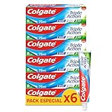 Colgate Dreifach wirkende Zahnpasta, Packung mit 6 Stück x 75 ml, fluorierte Zahnpasta gegen Zahnverfall, hilft die Zähne weiß zu halten, erfrischt den Atem, für die ganze Familie