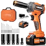 olmlmo 295Ft-lbs/400N.m Akku Schlagschrauber 1/2 Zoll, Bürstenloser mit 4.0Ah Akku, Schnellladegerät, 4 Stecknüsse, 8 Bohrer, 6 Bits, Aufbewahrungsbox, variable Geschwindigkeiten, für Auto Haushalt