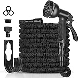 Gartenschlauch Flexibel 30m, Flex Garten Schlauch Wasserschlauch mit 8 Modi Erweiterbare Schlauch Spritzpistole 3/4 zoll und 1/2 zoll Magisches Wasserrohr, Schwarz