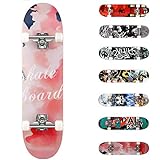 WeSkate Skateboard Anfänger - 31x8 Zoll Komplette Cruiser 7-Lagiger Kanadischer Ahorn Double Kick Deck Concave mit ABEC-7 Kugellager, Belastung 100kg 3108-1-us Rosa