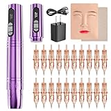 QUELLE Drahtlose PMU Maschine Set,Professionelle Permanent Make Up Maschine 2.8mm Hub mit 2 LED Bildschirm Batterien Microblading Set für Augenbrauen Eyeliner Lippen QLE58KIT-4-EU