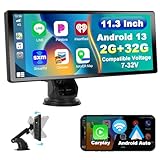 Podofo Portable 2G+32G 11.3 Zoll Autoradio Android 13.0 Wireless CarPlay Drahtloses Android Auto Touchscreen Radio Stereo mit Mirror Link/Bluetooth Unterstützung WiFi/GPS/SWC/FM/AUX/USB