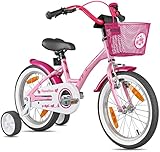 PROMETHEUS BICYCLES Kinderfahrrad ab 5 Jahren - Mädchenfahrrad 16 Zoll Kinder Fahrrad Mädchen Fahrrad Kinder mit Stützräder Rücktrittbremse in Rosa