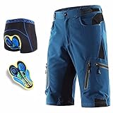 MTB Hose Herren Kurz Gepolstert Baggy Radlerhose Herren Downhill Mountenbike Fahrradhose Herren Mit 5D Gel Fahrradunterhose Schnelltrocknende Atmungsaktiv Fahrradhose Männer Radhose,Blue/A-XL