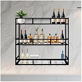 Hsiock Weinregal zur Wandmontage, 3 Ebenen Wand-Weinregale mit Glashalter Metallbar Hängeregal Weinflaschen Präsentationsregal für Esszimmer Home Bar Küche dekorative (Gold)