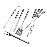 Geschenke 24 | Grill-Set im hochwertigen und praktischen Metallkoffer (silber) | personalisiert mit Wunschname und Wunschtext | 12-teiliges Grillbesteck aus rostfreiem Edelstahl | langlebig und robust