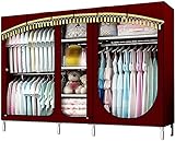 Tragbarer Kleiderschrank aus Stoff mit Schiebetüren, offenes Faltdesign, großer Schlafzimmerschrank mit Metallbügel-Montage, Maße 168 x 210 x 45 cm