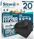 20x FFP2 Maske Schwarz CE Zertifiziert Filterklasse BFE ≥99% FFP2 Masken SANITIZIERTE Einzeln versiegelte Atemschutzmaske CE Hergestellt verpackt in Italien