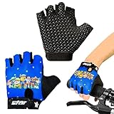 Fahrradhandschuhe Kinder Fingerlos, Wandern Radhandschuhe, Bike Gel BMX Handschuh Jungen, Scooter Radhandschuhe, Kinder Fahrradhandschuhe Für Sommer Freizeit Jungen Mädchen Alter 5-10 Jahre (blau)