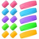 15 Stück Schweissband Set 80er Neon Schweissband Handgelenk Stirnband Sport Elastisch mit 10 Stück Armbänder für Damen Herren Basketball Tennis Fitnessstudio Karneval (5 Farbe)