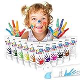 ABEIER Fingerfarben Kinder Ungiftig, Waschfest, 12 x 60ml, Auswaschbar Kleinkinder Fingermalfarben, Sicheres Malzubehör für Kindergarten Schule Frühes Lernen, zu Hause
