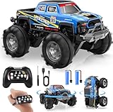 DEERC Amphibischer RC-Monstertruck/Boot, IPX7 wasserdichtes ferngesteuertes Auto mit Gestensteuerung, 2.4GHz 4WD RC-Auto,360°Drehung, LED-Licht, 40 Minuten Spielzeit, Spielzeug für Kinder 6–12(Blau)