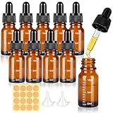 Xishoyen 10 Stück Pipettenflasche 10ml, Brown Flasche mit Pipette, Glas Tropfflasche mit Skala, Kleine Apothekerflasche Inkl Trichter und Aufkleber für Ätherische Öle, Parfünöle