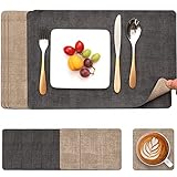 Myir JUN Tischsets Abwaschbar Leder und Untersetzer, Doppelseitigen Platzset 6er Set rutschfest Platzdeckchen Kunstleder (Grau Beige)