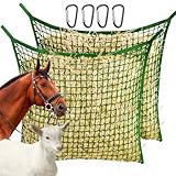 MJFSGYO Heunetz für langsames Füttern, hängendes Pferd, langsames Füttern, Heusack mit großer Kapazität für Pferdefütterer, den ganzen Tag, 88,9 x 78,9 cm, robuste Heunetze (grün/2 Stück)