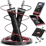 Springseil Speed Rope mit Trainings-eBook + Ersatzkabel: 2 verstellbare Stahlseile Profi Kugellager Anti-Rutsch Griffe | Sprungtrainer Workout Profi Sport Boxen Training Erwachsene Damen Herren