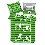 MTOnlinehandel Kuschelige Fußball Bettwäsche 135x200, Biber 100% Baumwolle für Kinder und Teenager - Weiche Bettgarnitur mit Reißverschluss, Kinderbettwäsche (135x200+80x80)