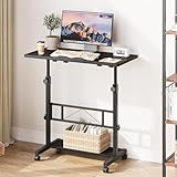 Dripex 80x40cm Stehpult, Schreibtisch höhenverstellbar 65-98cm, Mobiler Computertisch mit Rollen und mit neigbar Tischplatte, Überbett-Tisch, Steh-Sitztisch für Zuhause und Büro, Schwarz