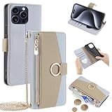 Jiajihua Hülle Kompatibel mit Huawei P10 Lite/Nova Lite Lanyard-Reißverschluss-Geldbörse【3 Kartenfächer】【Magnetverschluss】 PU-Leder-Klappständer Blue