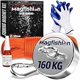 MAGFISHION Magnetfischen Set - 160 KG - Ø60mm - Neodym Magnet mit Seil (20M) & Handschuhe - Magnet Fischen Angel - Ösenmagnet - Fishing Magnetangel - Magnetangeln Set