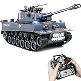 RC Panzer 1/18 Deutscher Tiger I, 2.4GHz Panzer Ferngesteuert, WW2 Panzer Modell, Kampfpanzer mit Rauch, Panzer Spielzeug mit Licht und Sound, Militärspielzeug für Erwachsene und Kinder