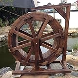 Vintage Holzbrunnen mit selbstdrehendem Wasserrad, rustikale Feng Shui-Gartendekoration für Terrasse, Teich und Pool, 90 cm Wasserspiel mit Ständer