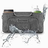 elb finesse ® Premium Kinderwagen Organizer I Wasserabweisender Buggy Organizer inkl. Schultergurt I Kinderwagen Taschen I Kinderwagen Zubehör I Getränkehalter Kinderwagen (Grau)
