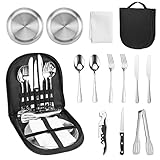 Camping Geschirr Set 2 personen13-teilig, tragbar und langlebig, Edelstahl Outdoor-Geschirr für Camping, Picknick
