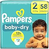 Pampers Baby-Dry Windeln, Größe 2 (4-8 kg), 58 Windeln, bis zu 12 Stunden trocken, mit der Tasche Stop & Protect