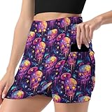 Golfröcke für Damen mit Shorts mit buntem Totenkopf-Druck, Tennishose mit Taschen, bunt, Medium