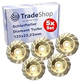 5x Trade-Shop Diamant Turbo Schleifteller Ø 125mm 22,23mm Bohrung für Beton Estrich Kalksandstein Mauerwerk Naturstein Fliesenkleber Marmor Granit Putz