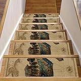 Stufenmatten für Holzstufen, 15 Stück, zum Abziehen und Aufkleben, waschbar, 76,2 x 20,3 cm, Seepferdchen-Karte (2)