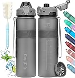 CodiCile Trinkflasche, BPA-frei, 1 Liter Trinkflasche Sport Auslaufsichere, Große Wasserflasche 1L Ideal für Fitnessstudio, Schule, Büro und Reisen (Dunkelgrau)
