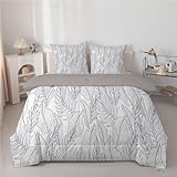 phonxia Blätter Bettdecke 220x200 Pflanze grau Bettdecke Waschbar für Allergiker Ganzjahresdecke Steppdecke G97