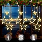 Aluusy Weihnachtsbeleuchtung Fenster Sterne, 3.5m Lichtervorhang Fenster Weihnachten Batteriebetriebe/USB mit Timer, 8 Modi Lichterketten Vorhang Sterne für Innen Weihnachten Deko Balkon IP44