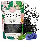 Mojo Tea Earl Grey Blue Schwarzer Tee 50g - Aromatisierter Blatttee mit Bergamotte & Kornblumenblüten - Klassiker mit blumiger Note - Lose Blatttee